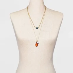 New 🎉 Multi Resin Beads Multi Strand Necklace Set 3pc - A New Day™ Gold ⌛