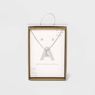 Top 10 🛒 Silver Plated Cubic Zirconia Initial Chain Pendant Necklace and Earring Set - A New Day™ 💯 6 Top 10 🛒 Silver Plated Cubic Zirconia Initial Chain Pendant Necklace and Earring Set - A New Day™ 💯 - Image 4