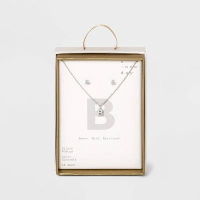 Top 10 🛒 Silver Plated Cubic Zirconia Initial Chain Pendant Necklace and Earring Set - A New Day™ 💯 8 Top 10 🛒 Silver Plated Cubic Zirconia Initial Chain Pendant Necklace and Earring Set - A New Day™ 💯 - Image 6