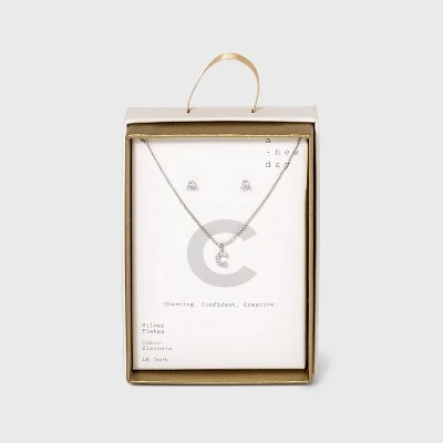 Top 10 🛒 Silver Plated Cubic Zirconia Initial Chain Pendant Necklace and Earring Set - A New Day™ 💯 9 Top 10 🛒 Silver Plated Cubic Zirconia Initial Chain Pendant Necklace and Earring Set - A New Day™ 💯 - Image 7