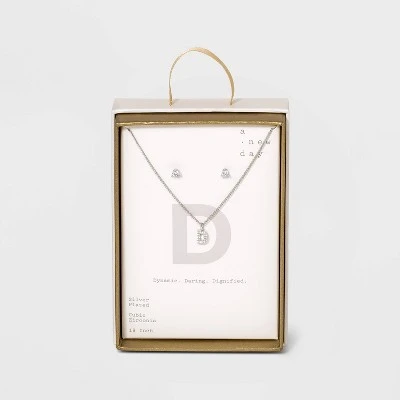 Top 10 🛒 Silver Plated Cubic Zirconia Initial Chain Pendant Necklace and Earring Set - A New Day™ 💯 10 Top 10 🛒 Silver Plated Cubic Zirconia Initial Chain Pendant Necklace and Earring Set - A New Day™ 💯 - Image 8