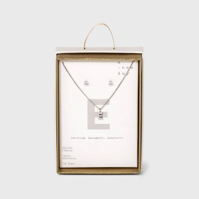 Top 10 🛒 Silver Plated Cubic Zirconia Initial Chain Pendant Necklace and Earring Set - A New Day™ 💯 11 Top 10 🛒 Silver Plated Cubic Zirconia Initial Chain Pendant Necklace and Earring Set - A New Day™ 💯 - Image 9
