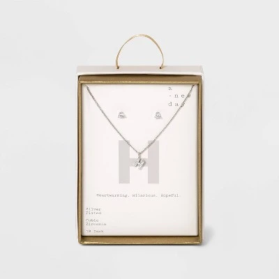 Top 10 🛒 Silver Plated Cubic Zirconia Initial Chain Pendant Necklace and Earring Set - A New Day™ 💯 14 Top 10 🛒 Silver Plated Cubic Zirconia Initial Chain Pendant Necklace and Earring Set - A New Day™ 💯 - Image 12