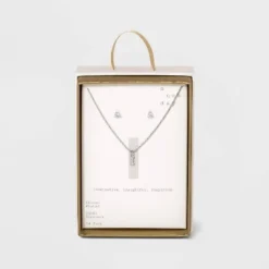 Top 10 🛒 Silver Plated Cubic Zirconia Initial Chain Pendant Necklace and Earring Set - A New Day™ 💯 44 Top 10 🛒 Silver Plated Cubic Zirconia Initial Chain Pendant Necklace and Earring Set - A New Day™ 💯 -Outlet New Day Wear Store unnamed file 3051