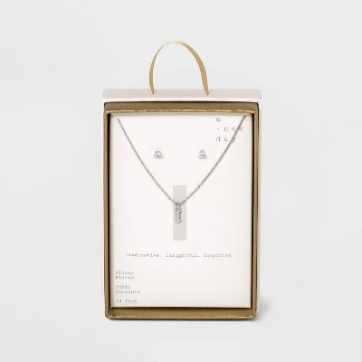 Top 10 🛒 Silver Plated Cubic Zirconia Initial Chain Pendant Necklace and Earring Set - A New Day™ 💯 15 Top 10 🛒 Silver Plated Cubic Zirconia Initial Chain Pendant Necklace and Earring Set - A New Day™ 💯 - Image 13