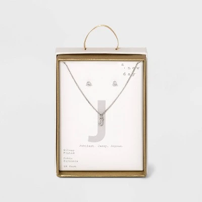 Top 10 🛒 Silver Plated Cubic Zirconia Initial Chain Pendant Necklace and Earring Set - A New Day™ 💯 16 Top 10 🛒 Silver Plated Cubic Zirconia Initial Chain Pendant Necklace and Earring Set - A New Day™ 💯 - Image 14