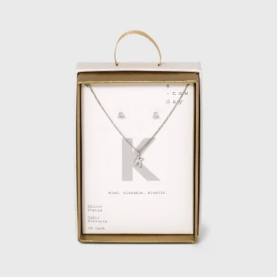 Top 10 🛒 Silver Plated Cubic Zirconia Initial Chain Pendant Necklace and Earring Set - A New Day™ 💯 17 Top 10 🛒 Silver Plated Cubic Zirconia Initial Chain Pendant Necklace and Earring Set - A New Day™ 💯 - Image 15