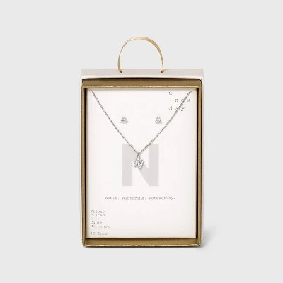 Top 10 🛒 Silver Plated Cubic Zirconia Initial Chain Pendant Necklace and Earring Set - A New Day™ 💯 20 Top 10 🛒 Silver Plated Cubic Zirconia Initial Chain Pendant Necklace and Earring Set - A New Day™ 💯 - Image 18