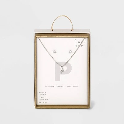 Top 10 🛒 Silver Plated Cubic Zirconia Initial Chain Pendant Necklace and Earring Set - A New Day™ 💯 22 Top 10 🛒 Silver Plated Cubic Zirconia Initial Chain Pendant Necklace and Earring Set - A New Day™ 💯 - Image 20