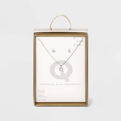 Top 10 🛒 Silver Plated Cubic Zirconia Initial Chain Pendant Necklace and Earring Set - A New Day™ 💯 23 Top 10 🛒 Silver Plated Cubic Zirconia Initial Chain Pendant Necklace and Earring Set - A New Day™ 💯 - Image 21