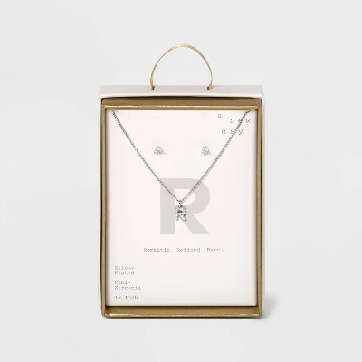 Top 10 🛒 Silver Plated Cubic Zirconia Initial Chain Pendant Necklace and Earring Set - A New Day™ 💯 24 Top 10 🛒 Silver Plated Cubic Zirconia Initial Chain Pendant Necklace and Earring Set - A New Day™ 💯 - Image 22