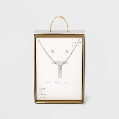 Top 10 🛒 Silver Plated Cubic Zirconia Initial Chain Pendant Necklace and Earring Set - A New Day™ 💯 26 Top 10 🛒 Silver Plated Cubic Zirconia Initial Chain Pendant Necklace and Earring Set - A New Day™ 💯 - Image 24