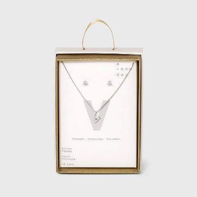 Top 10 🛒 Silver Plated Cubic Zirconia Initial Chain Pendant Necklace and Earring Set - A New Day™ 💯 28 Top 10 🛒 Silver Plated Cubic Zirconia Initial Chain Pendant Necklace and Earring Set - A New Day™ 💯 - Image 26