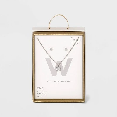 Top 10 🛒 Silver Plated Cubic Zirconia Initial Chain Pendant Necklace and Earring Set - A New Day™ 💯 29 Top 10 🛒 Silver Plated Cubic Zirconia Initial Chain Pendant Necklace and Earring Set - A New Day™ 💯 - Image 27