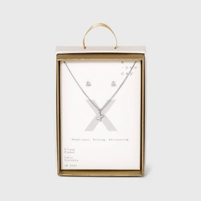 Top 10 🛒 Silver Plated Cubic Zirconia Initial Chain Pendant Necklace and Earring Set - A New Day™ 💯 30 Top 10 🛒 Silver Plated Cubic Zirconia Initial Chain Pendant Necklace and Earring Set - A New Day™ 💯 - Image 28