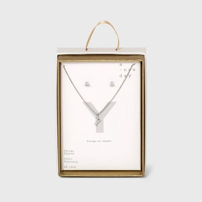 Top 10 🛒 Silver Plated Cubic Zirconia Initial Chain Pendant Necklace and Earring Set - A New Day™ 💯 31 Top 10 🛒 Silver Plated Cubic Zirconia Initial Chain Pendant Necklace and Earring Set - A New Day™ 💯 - Image 29