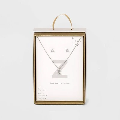 Top 10 🛒 Silver Plated Cubic Zirconia Initial Chain Pendant Necklace and Earring Set - A New Day™ 💯 32 Top 10 🛒 Silver Plated Cubic Zirconia Initial Chain Pendant Necklace and Earring Set - A New Day™ 💯 - Image 30