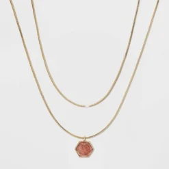 Cheapest 🤩 Silver Plated Layered Gold Necklace - A New Day™ Strawberry Quartz 🎁