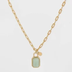 Buy 🧨 Silver Plated Gold Dipped Paperclip Chain and Semi-Precious Stone 18" Pendant Necklace - A New Day™ Rose Quartz ⌛