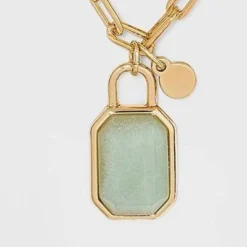 Buy 🧨 Silver Plated Gold Dipped Paperclip Chain and Semi-Precious Stone 18" Pendant Necklace - A New Day™ Rose Quartz ⌛ -Outlet New Day Wear Store unnamed file 3089