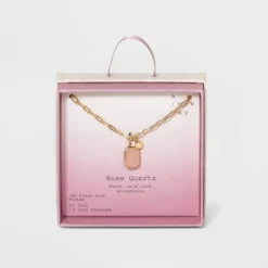 Buy 🧨 Silver Plated Gold Dipped Paperclip Chain and Semi-Precious Stone 18" Pendant Necklace - A New Day™ Rose Quartz ⌛ -Outlet New Day Wear Store unnamed file 3093