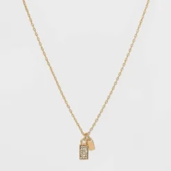 Buy 🛒 Stone and Square Charm Pendant Necklace - A New Day™ Gold ⌛ -Outlet New Day Wear Store unnamed file 3130