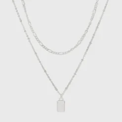 Hot Sale ✔️ Rectangle Charm Layered Chain Pendant Necklace - A New Day™ Silver 🤩 -Outlet New Day Wear Store unnamed file 3139
