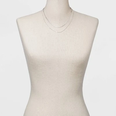 Flash Sale ⌛ Plated Herringbone and Box Chain Necklace Set 2pc - A New Day™ Silver ✨ 3 Flash Sale ⌛ Plated Herringbone and Box Chain Necklace Set 2pc - A New Day™ Silver ✨