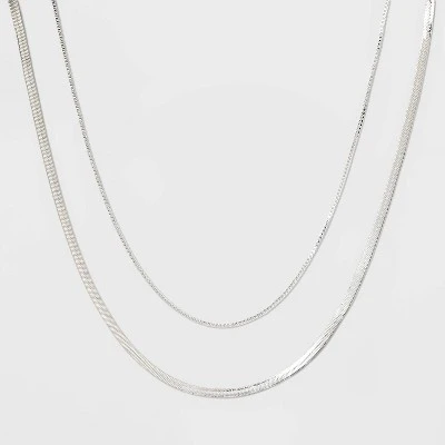 Flash Sale ⌛ Plated Herringbone and Box Chain Necklace Set 2pc - A New Day™ Silver ✨ 5 Flash Sale ⌛ Plated Herringbone and Box Chain Necklace Set 2pc - A New Day™ Silver ✨ - Image 3