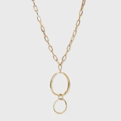 Discount ⭐ Gold with Two Rings Statement Necklace - A New Day™ Gold 🔥 -Outlet New Day Wear Store unnamed file 3163