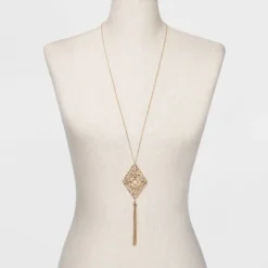 Promo ๐คฉ Filigree and Tassel Long Statement Necklace - A New Day™ Gold ๐