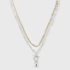 Best Pirce ⌛ Multi-Plated Lock 2 Row Paperclip Chain Necklace - A New Day™ 🌟 -Outlet New Day Wear Store unnamed file 3184