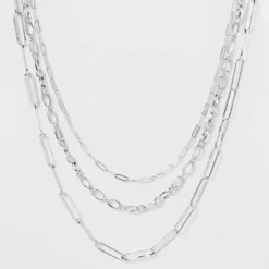 Discount ⌛ 3 Row Paperclip Chain Necklace - A New Day™ Silver ✔️ -Outlet New Day Wear Store unnamed file 3190