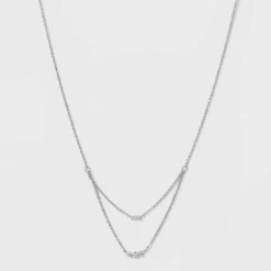 Hot Sale ✨ Silver Plated Cubic Zirconia Triple Bezel Faux Layered Chain Necklace - A New Day™ Silver ❤️ -Outlet New Day Wear Store unnamed file 3205