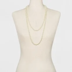 Deals ๐ Long Faux Pearl Necklace - A New Day™ Silver/White ๐
