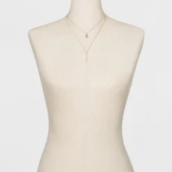 Promo ๐ Pave Circle and Thin Bar Two Row Short Necklace - A New Day™ Rose Gold/Clear โญ