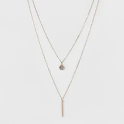 Promo 🔔 Pave Circle and Thin Bar Two Row Short Necklace - A New Day™ Rose Gold/Clear ⭐ -Outlet New Day Wear Store unnamed file 3286