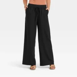 Discount 😀 Women's High-Rise Wide Leg Linen Pull-On Pants - A New Day™ ⌛ -Outlet New Day Wear Store unnamed file 3301