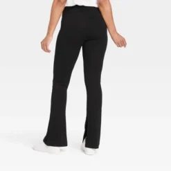 Hot Sale 😍 Women's High Waisted Split Hem Flare Leggings with Ribbed Waistband - A New Day™ Black 😀