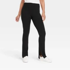 Hot Sale 😍 Women's High Waisted Split Hem Flare Leggings with Ribbed Waistband - A New Day™ Black 😀 -Outlet New Day Wear Store unnamed file 3315