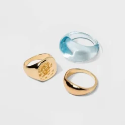 New ⌛ Mixed Organic and 🌟 Hammered Ring Set 3pc - A New Day™ Gold 7 ✔️