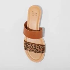 Hot Sale ✨ Women's Coco Two Band Slide Sandals - A New Day™ Brown/leopard 👏 -Outlet New Day Wear Store unnamed file 3712