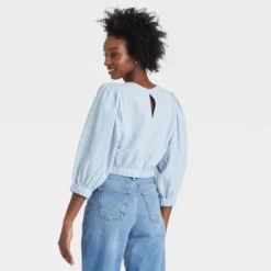 Best Pirce ⌛ Women's 3/4 Sleeve Bubble Hem Top - A New Day™ 😉