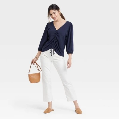 Coupon ✔️ Women's Puff 3/4 Sleeve V-Neck Front Ruched Top - A New Day™ 😉 4 Coupon ✔️ Women's Puff 3/4 Sleeve V-Neck Front Ruched Top - A New Day™ 😉 - Image 2