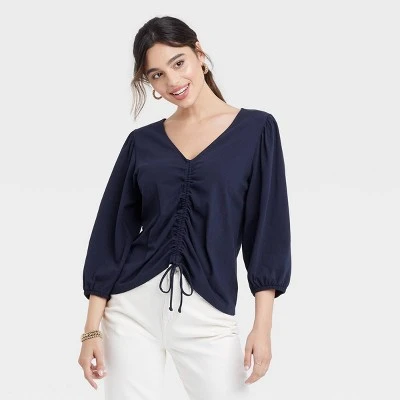Coupon ✔️ Women's Puff 3/4 Sleeve V-Neck Front Ruched Top - A New Day™ 😉 5 Coupon ✔️ Women's Puff 3/4 Sleeve V-Neck Front Ruched Top - A New Day™ 😉 - Image 3