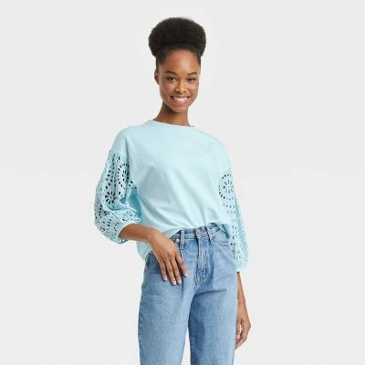 Hot Sale 😀 Women's Long Sleeve Round Neck Eyelet Top - A New Day™ 🥰 5 Hot Sale 😀 Women's Long Sleeve Round Neck Eyelet Top - A New Day™ 🥰 - Image 3