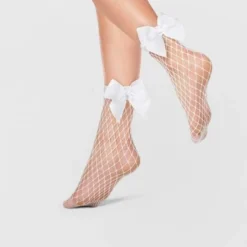 Hot Sale ❤️ Women's Fishnet Anklet with Bow - A New Day™ 4-10 White 👏 -Outlet New Day Wear Store unnamed file 4047