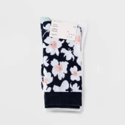 Coupon ⭐ Women's Floral 3pk Crew Socks - A New Day™ Navy/Ivory 4-10 👍
