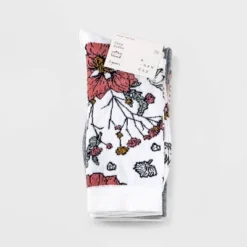Promo 🎉 Women's Floral Garden 3pk Crew Socks - A New Day™ Ivory/Gray 4-10 👏