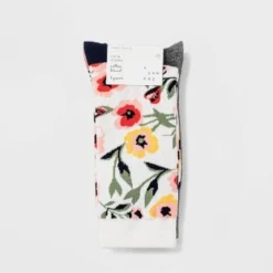 New 🎁 Women's Garden Floral 3pk Crew Socks - A New Day™ Ivory/Gray 4-10 🔥